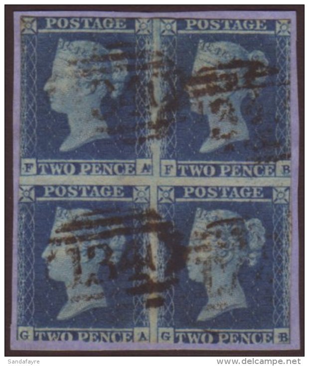 1841-51 2d Blue, SG 14, Block Of 4 On Piece, Close Cut / Cut Into Margins, Fresh Colour, Multiple Bristol "134"... - Sonstige & Ohne Zuordnung