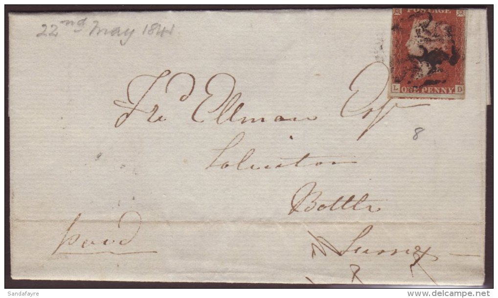 1841 ENTIRE (22 May) EL Robertsbridge To Surrey Bearing An 1841 1d Red-brown From 'black' Plate 8 With 3 Margins... - Other & Unclassified