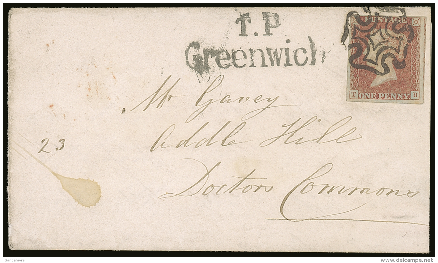 1841 BLACK PLATE. 1841 (10 July) EL Bearing 1d Red- Brown 'TB' Plate 9 With 4 Neat Margins Tied Neat Black MC Pmk.... - Andere & Zonder Classificatie