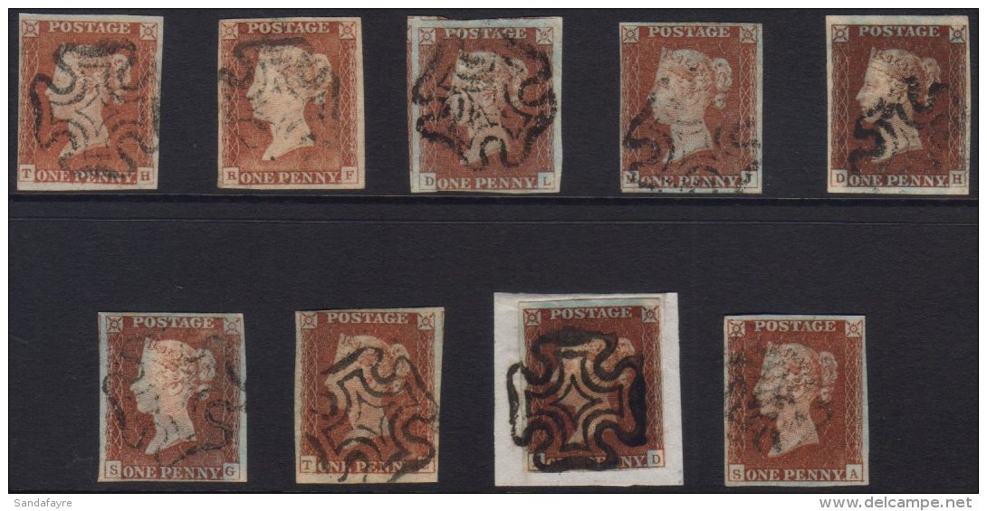 1841 1d Red, Early Plates, Expertly Plated Examples With Four Margins And Neat Maltese Cross Cancels Comprising... - Sonstige & Ohne Zuordnung