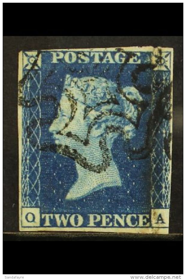 1840 2d Deep Blue 'QA' Plate 2, SG 4, Used With Margins Just Touching At 2 Places, Light Vertical Crease, Lovely... - Sonstige & Ohne Zuordnung