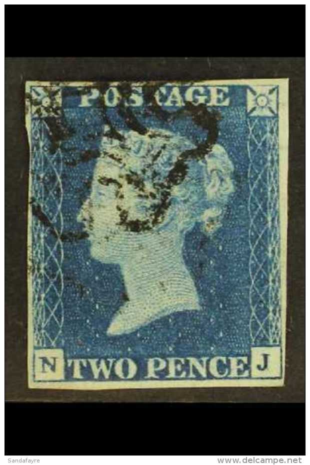 1840 2d Deep Full Blue "NJ" Plate 2, SG 4, Very Fine Used With 4 Margins &amp; Black Maltese Cross Cancellation... - Other & Unclassified