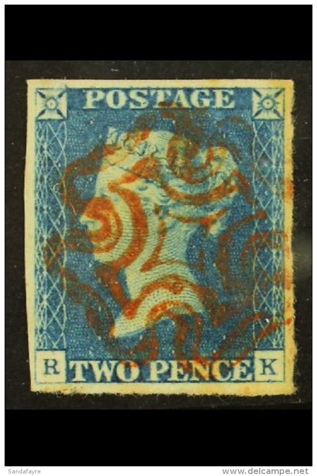 1840 2d Blue 'RK' Plate 1, SG 5, Very Finely Used With Red MC, Light Stain At Right Edge, Crease &amp; Small Thin... - Andere & Zonder Classificatie