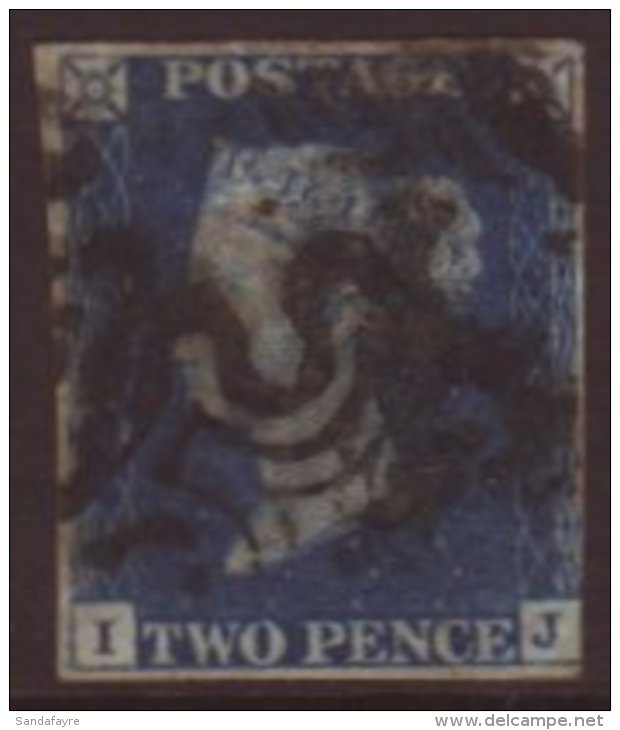 1840 2d Blue 'IJ' Plate 2, SG 5, Used With Several Black Maltese Cross Postmarks, 3+ Margins, Small Corner Crease.... - Sonstige & Ohne Zuordnung