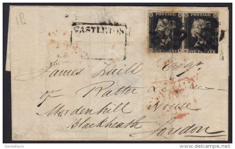 1841 LONG DISTANCE COVER (8th May) Thurso To London Bearing Horizontal Pair Of 1d Blacks Plate 1b (CE-CF) Tied By... - Ohne Zuordnung