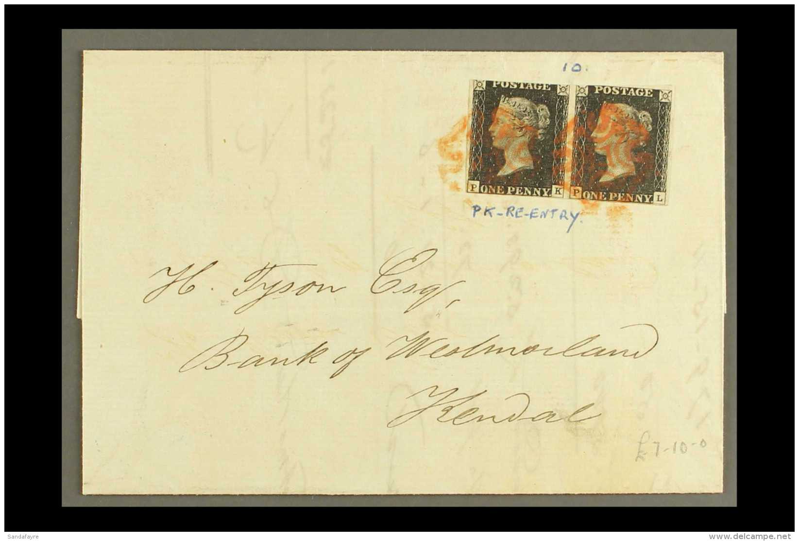 1841 (4 Feb) EL From Leeds To Kendal Bearing A Pair Of The 1840 1d Blacks (PK-PL) From PLATE 10 EACH TIED BY RED... - Unclassified