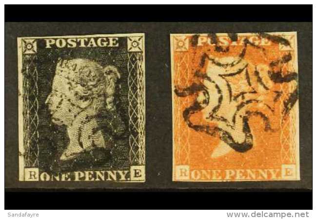 1840/41 PLATE ELEVEN MATCHED PAIR. 1840 1d Black 'RE' &amp; 1841 1d Red- Brown 'RE' Both From The Scarce Plate 11... - Unclassified