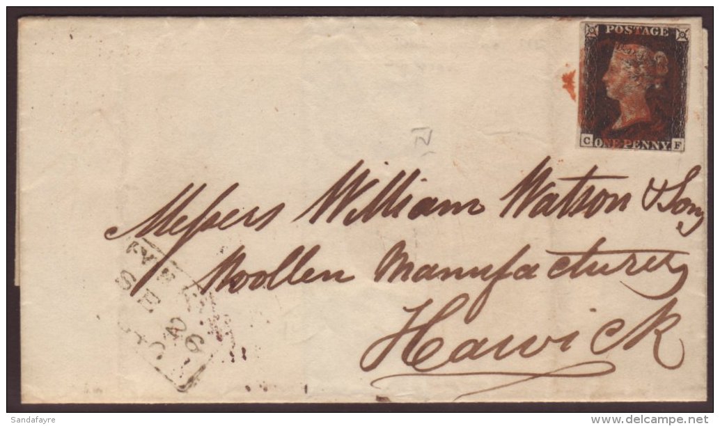 1840 Cover (26 Sept) From London To Hawick Bearing 1d Black, SG 2, 'CF' Plate 4 With 4 Good Margins, Small Cut To... - Unclassified