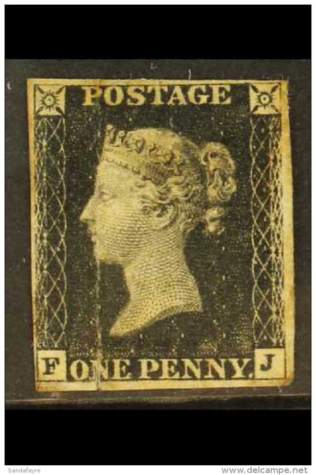 1840 1d Black, (F - J),  Plate 6, SG 2, Mint With Large Part Original Gum. 4 Margins, Hinge Thin, Vertical Crease... - Ohne Zuordnung