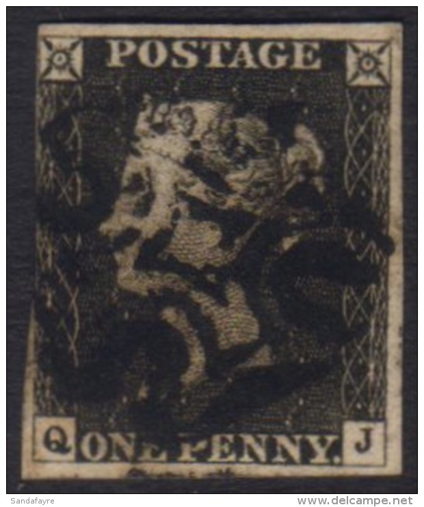 1840 1d Black 'QJ' Plate 2 Cancelled By Black MC, SG Spec AS15m, With 3 Large Margins. Scarce Cancel On This... - Unclassified