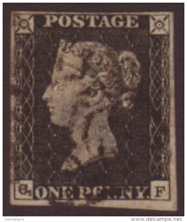 1840 1d Black 'CF' From Plate 10, SG 2, Very Fine Used With 4 Good To Large Margins &amp; Lightly- Struck Black MC... - Unclassified