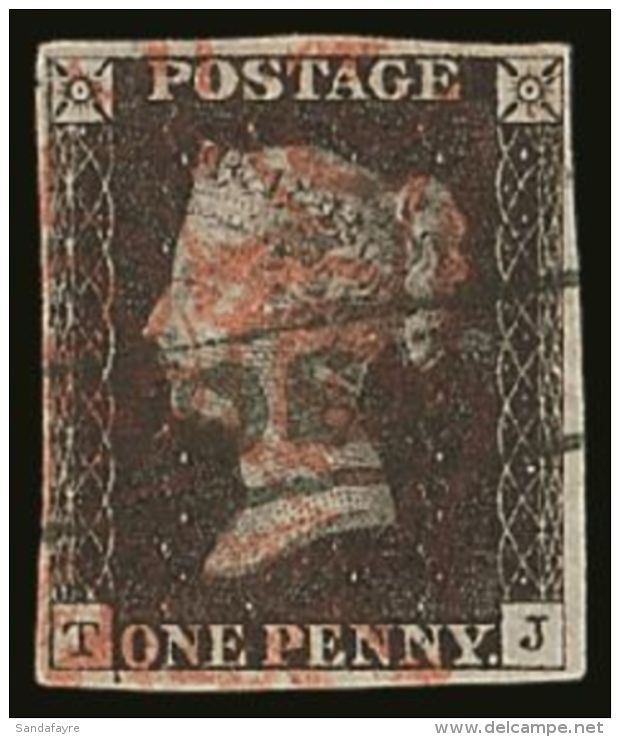 1840 1d Black 'TJ' Plate 8 (SG 2) Fine Used With Red MC Pmk And GREEN STRAIGHT- LINED FRAMED TOWN HANDSTAMP. Very... - Unclassified
