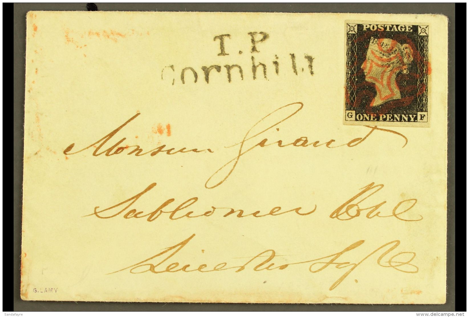 1840 1840(28 May) Env Sent Within London Bearing 1d Black 'GF' From Plate 2 With 4 Good To Very Large Neat Margins... - Non Classés
