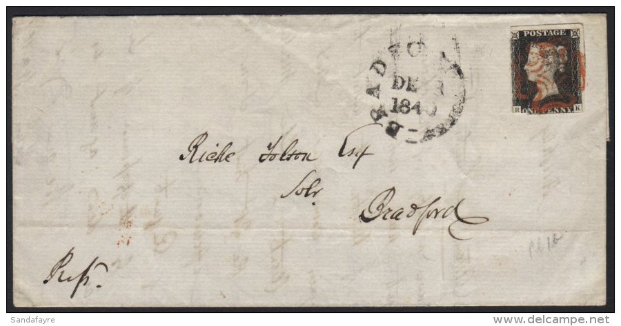 1840 (3rd Dec) Entire To Bradford, Bearing 1d Black 'RK' With Two Huge Margins And Two Close/touching, Cut Into... - Non Classés