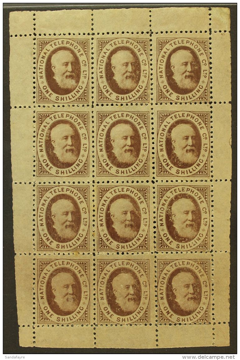 TELEGRAPH/TELEPHONE STAMPS 1884 National Telephone Company 1s Brown (Barefoot 5), Complete Sheet Of Twelve Stamps,... - Other & Unclassified