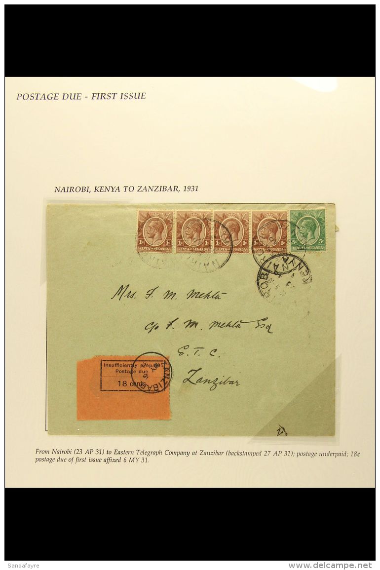 POSTAGE DUES COVER 1931 (23 April) Envelope, Sent From Nairobi To The Eastern Telegraph Company In Zanzibar,... - Zanzibar (...-1963)