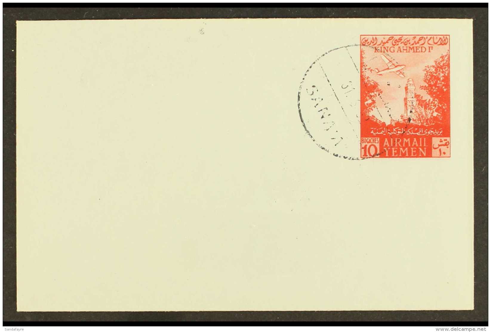 1956 10b Red On Slightly Bluish Wove Paper Air Letter Sheet, Very Fine CTO Used At Sanaa. Only 500 Printed. For... - Jemen