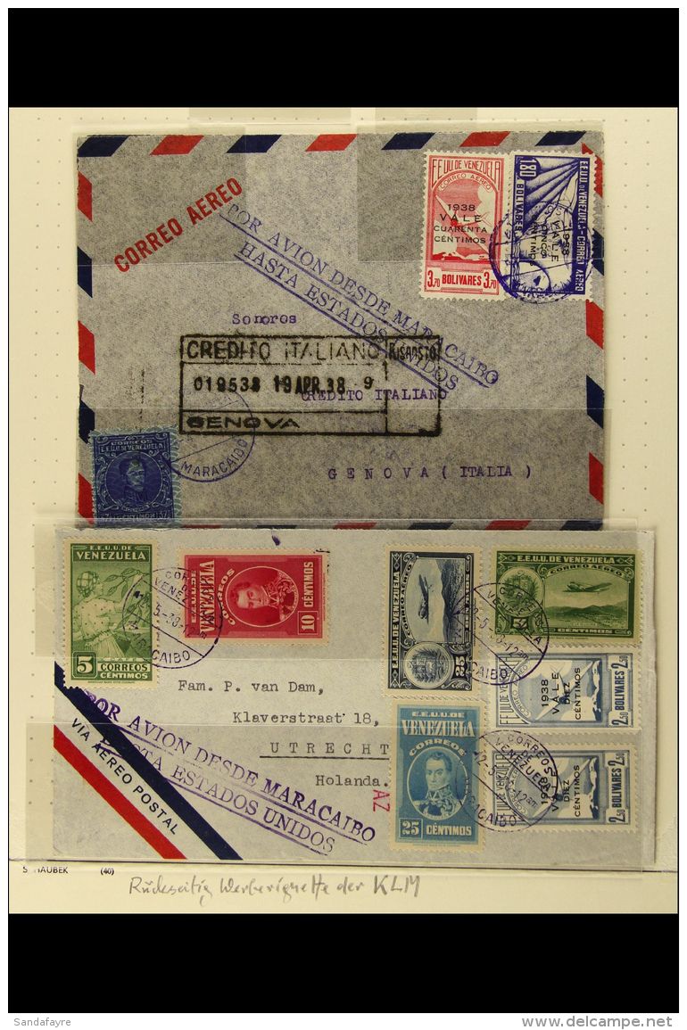 1938-42 AIRMAIL COVERS COLLECTION In Mounts On Album Pages. Overseas Examples To The U.S.A, Brazil, Sweden,... - Venezuela