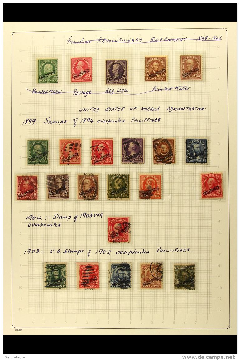 PHILIPPINES 1899-1932 MINT &amp; USED COLLECTION In Hingeless Mounts On Leaves, Inc 1899-1901 Opt Set Used And... - Autres & Non Classés