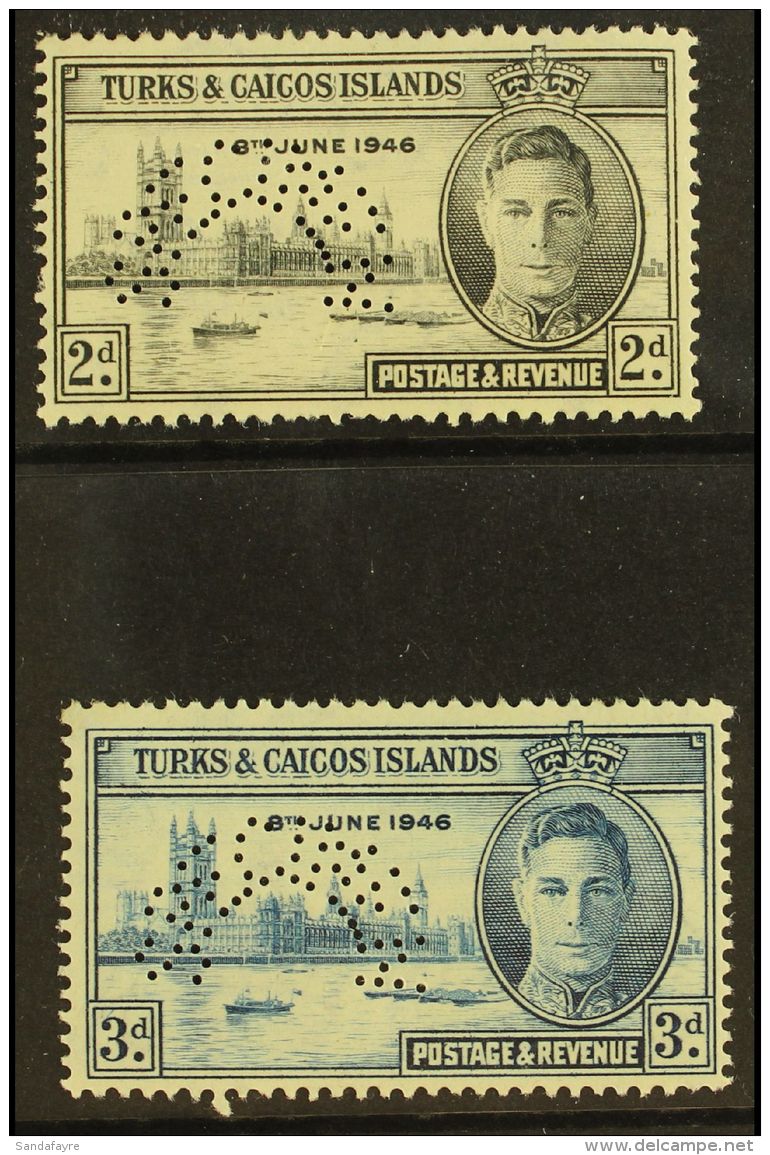 1946 Victory Set Complete, Perforated "Specimen", SG 206s/7s, Fine Mint. (2 Stamps) For More Images, Please Visit... - Turks & Caicos (I. Turques Et Caïques)