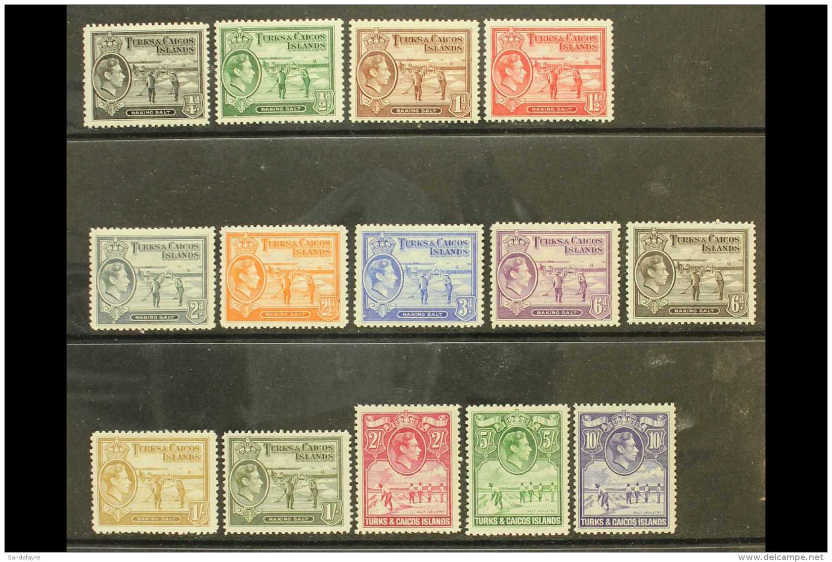 1938-45 Complete Definitive Set With 6d And 1s Both Colours, SG 194/205, Very Fine Mint. (14 Stamps) For More... - Turks & Caicos (I. Turques Et Caïques)