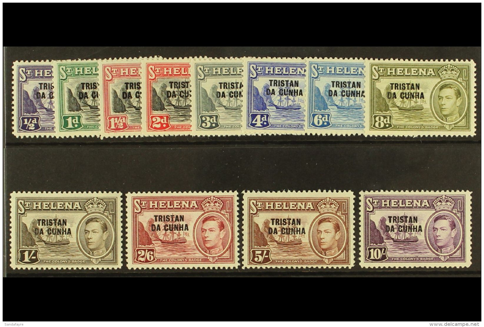 1952 KGVI Definitives Complete Set, SG 1/12, Very Fine Mint, All Values Except The 10s Never Hinged. (12 Stamps)... - Tristan Da Cunha