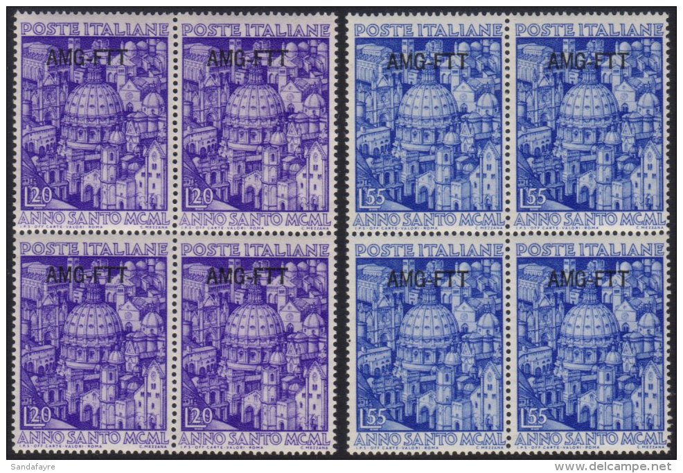ZONE A 1950 Holy Year Set, Sass S. 11, As Superb Never Hinged Mint Blocks Of Four. (8 Stamps) For More Images,... - Sonstige & Ohne Zuordnung