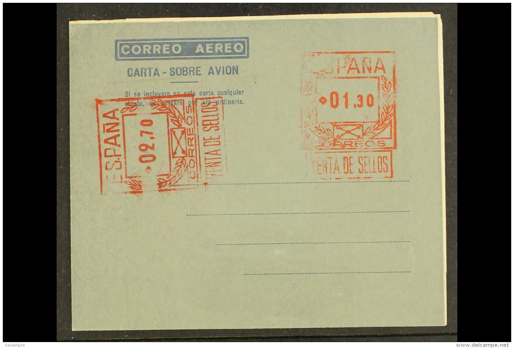 POSTAL STATIONERY 1948-59 1.30p + 2.70p Type B On Dark Grey Aerogramme, Edifil 25, Fresh Unused For More Images,... - Sonstige & Ohne Zuordnung