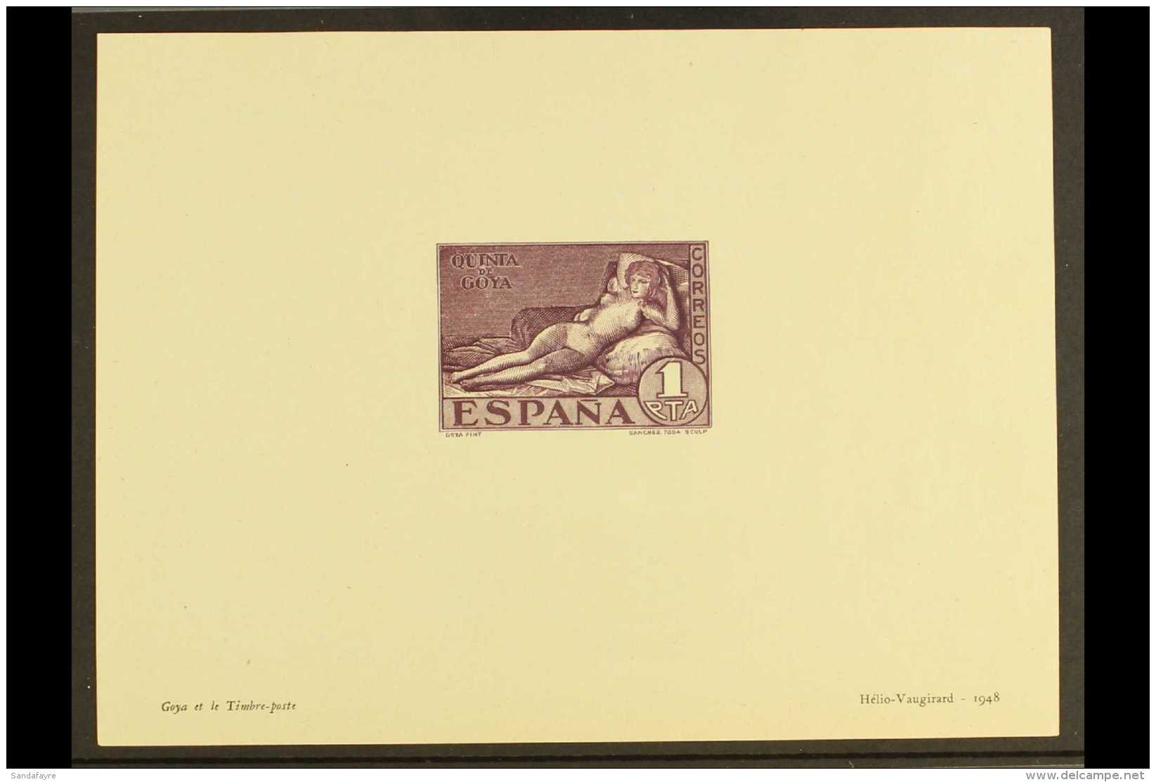 GOYA - HELIO VAUGIRARD PROOF 1948 Helio-Vaugirard Sample Die Proof Of The 1930 1p Purple "The Naked Maya" (SG 567,... - Sonstige & Ohne Zuordnung