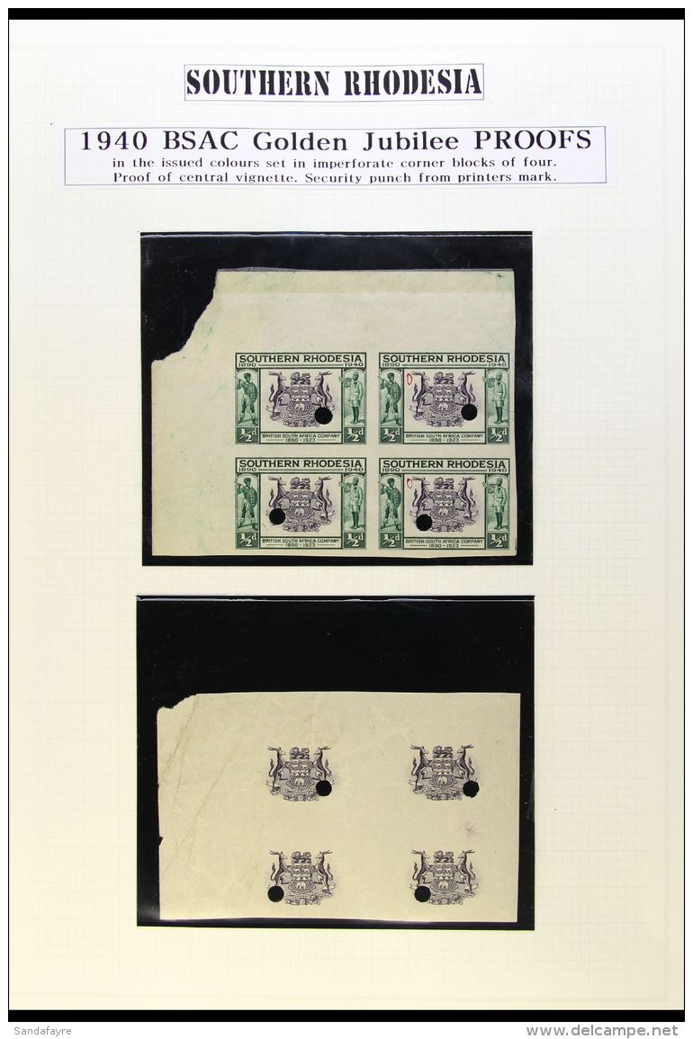 1940 &frac12;d BSAC Golden Jubilee IMPERFORATE PROOF BLOCK OF FOUR In The Issued Colours Each With A Punch Hole... - Zuid-Rhodesië (...-1964)