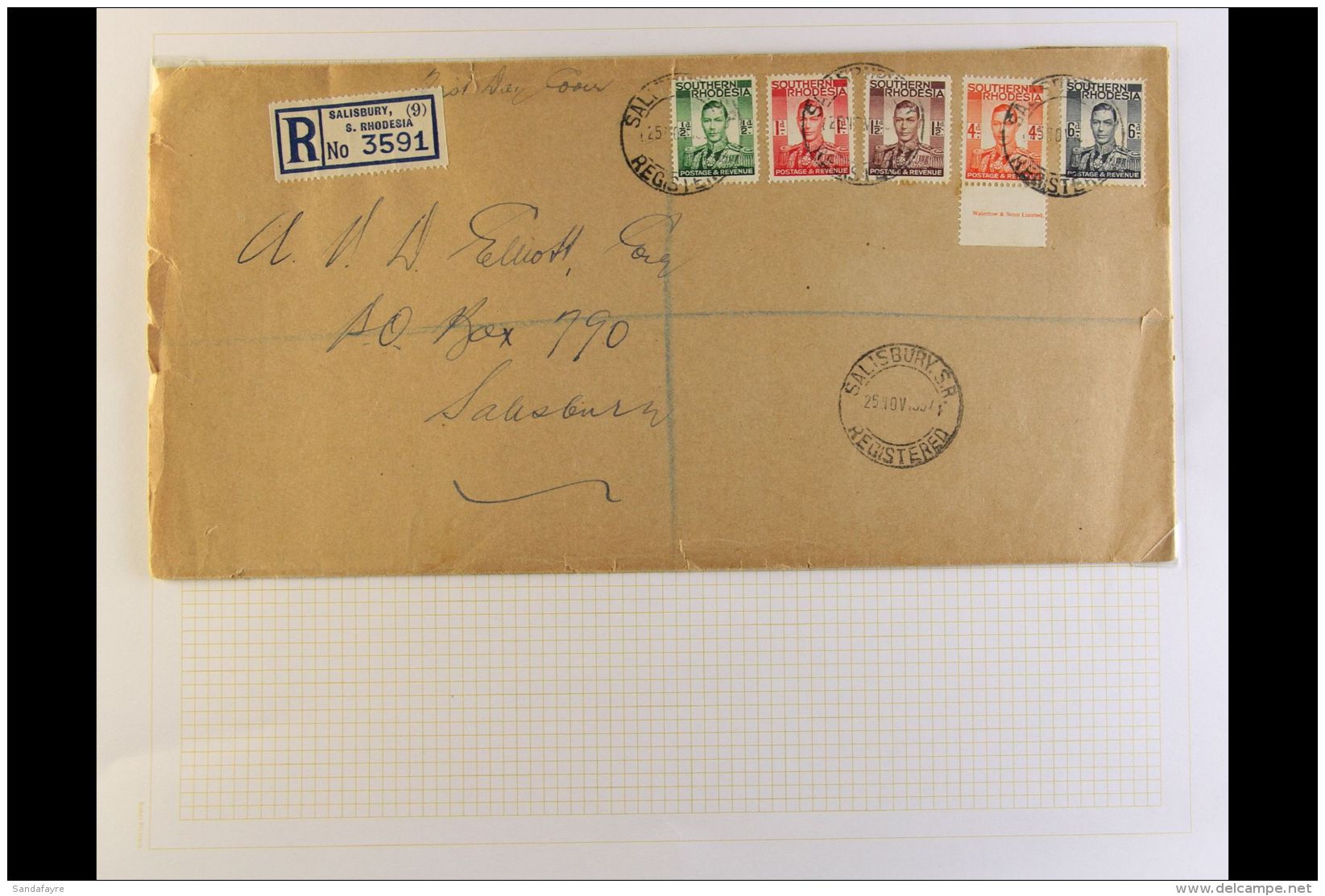 1937 KGVI FIRST DAY COVER &frac12;d To 6d Definitives Used On Plain, Registered Cover, SG 40/4, Tied By Clear... - Südrhodesien (...-1964)