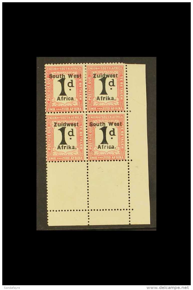 POSTAGE DUES 1923-26 1d Black &amp; Rose Overprint 9&frac12;mm Between Lines, SG D28, Mint Lower Right Corner... - South West Africa (1923-1990)