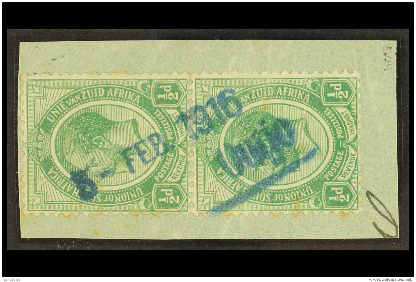 OUTJO FORERUNNER Provisional Postmark On &frac12;d Pair Of South Africa, Putzel No. 1, Fine In Piece. For More... - South West Africa (1923-1990)