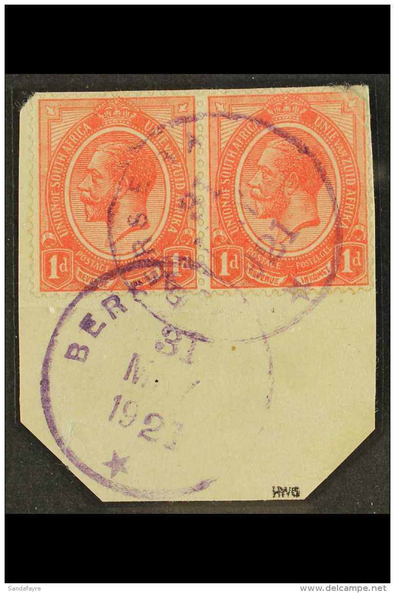 BERSEBA FORERUNNER Postmarks On 1d Pair Of South Africa, Putzel No. 1, Two Fine Strikes On Piece. For More Images,... - South West Africa (1923-1990)