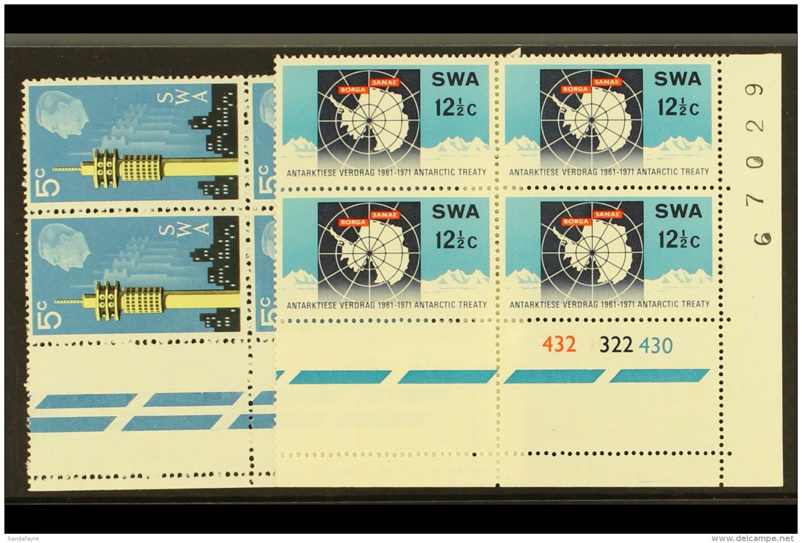 1971 "Interstex" Exhibition &amp; 10th Anniversary Of Antarctic Treaty In Cylinder Blocks Of 4, SG 230/1, Never... - South West Africa (1923-1990)