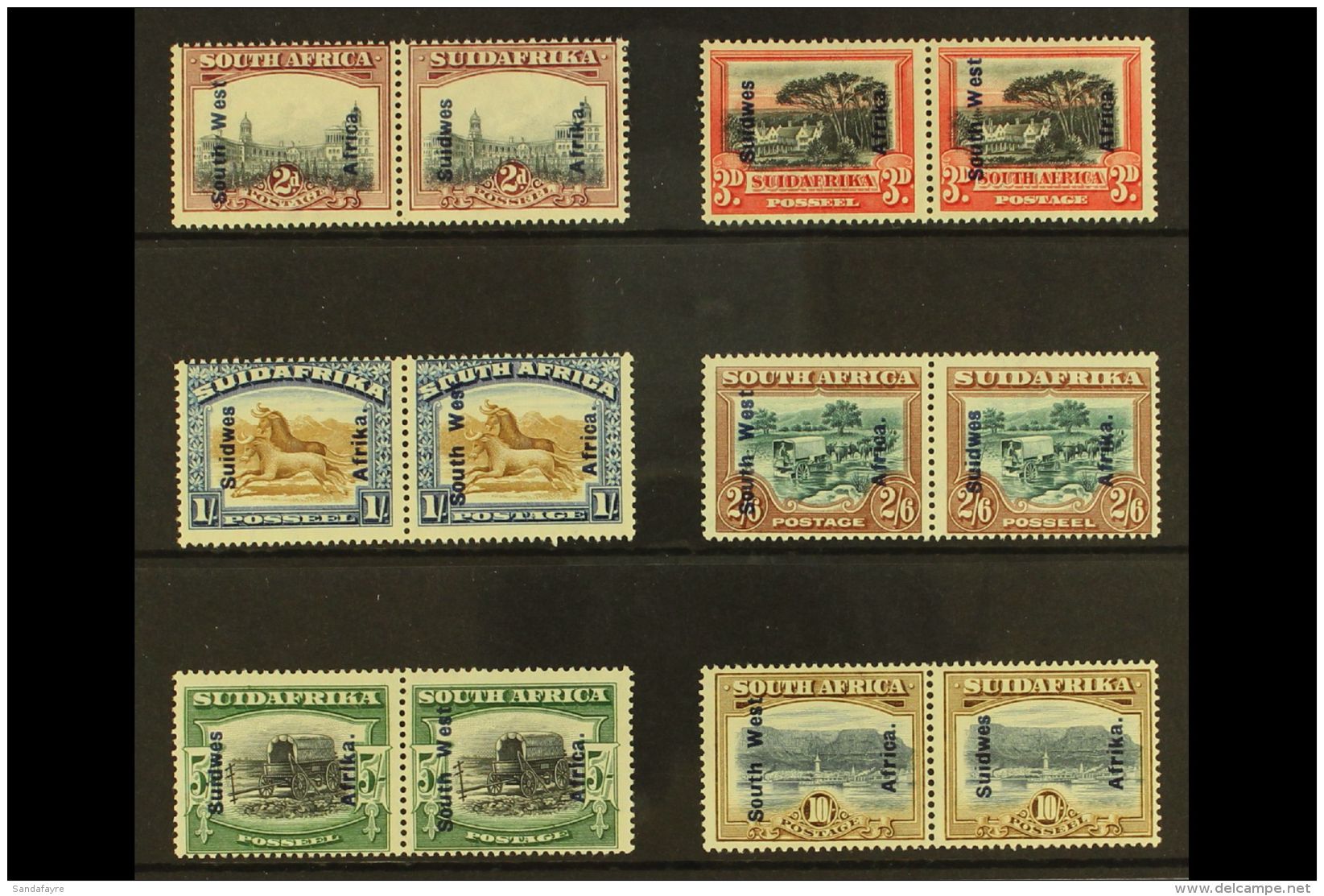 1927 South African Issues Opt'd Set, SG 49/54, Very Fine Mint (6 Pairs) For More Images, Please Visit... - Afrique Du Sud-Ouest (1923-1990)