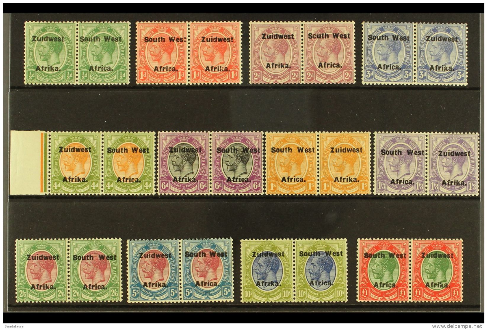 1923-26 KGV Definitive Set, SG 29/40, Very Fine Mint (12 Pairs) For More Images, Please Visit... - Südwestafrika (1923-1990)