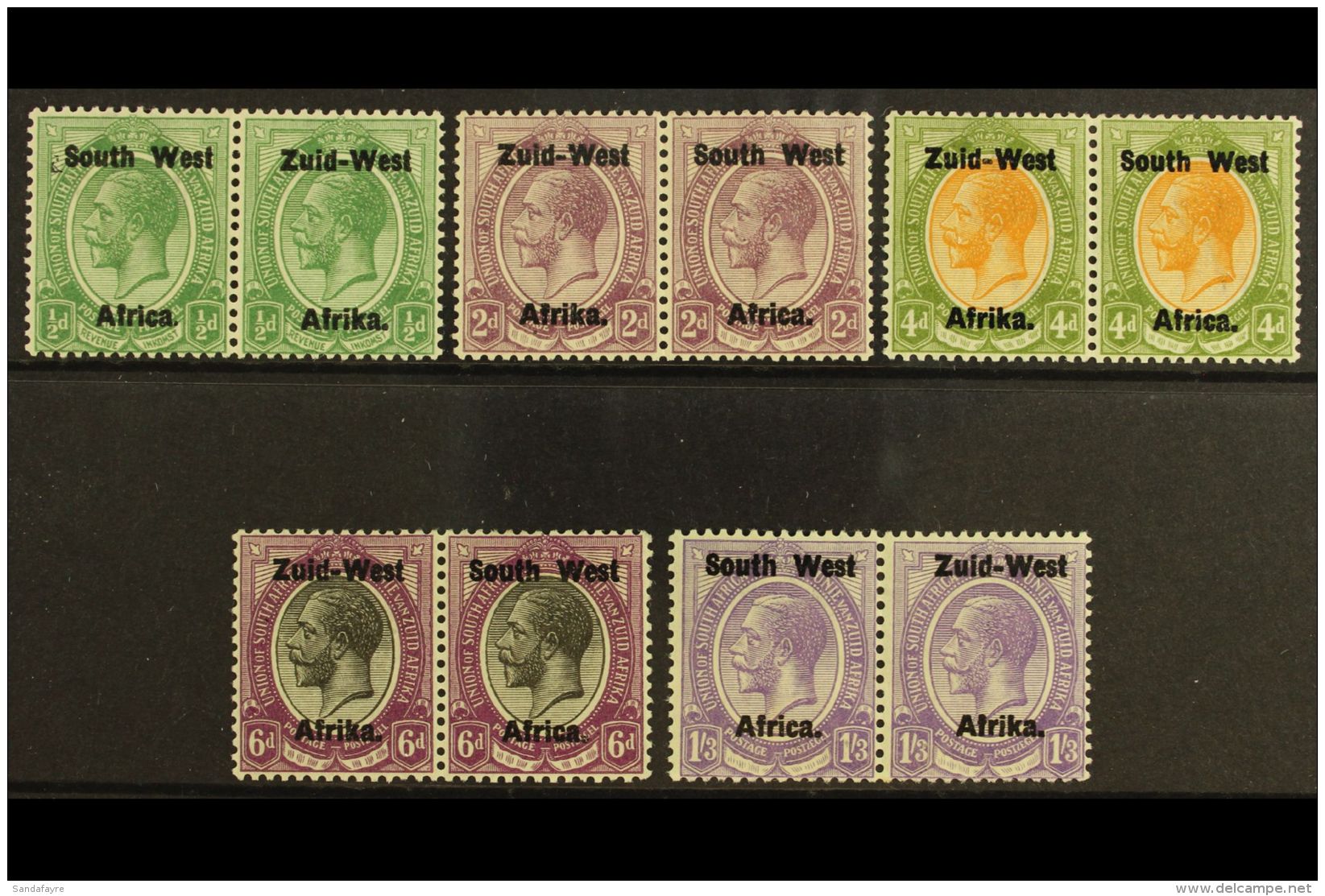 1923 Setting I, &frac12;d, 2d, 4d, 6d &amp; 1s3d With Litho Overprints (bold, Shiny Ink), SG 1d, 3c, 5a, 6a, 8b,... - South West Africa (1923-1990)