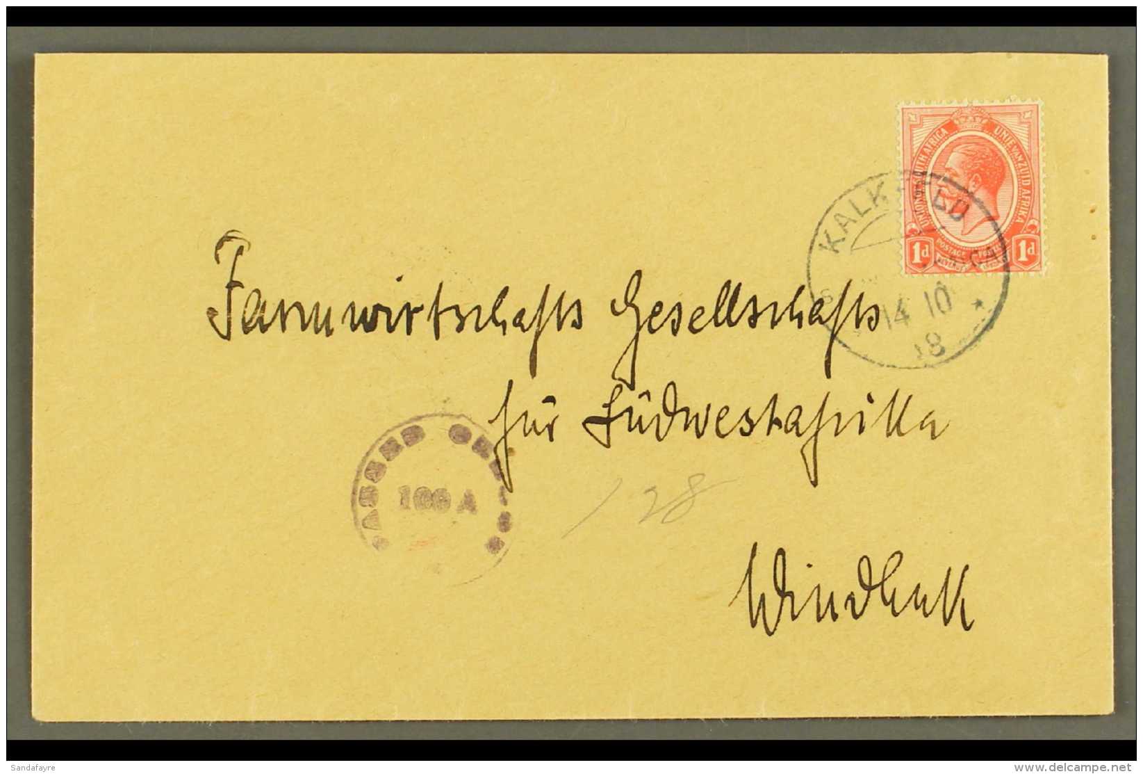 1918 (14 Oct) Cover To Windhuk Bearing 1d Union Stamp Tied By Very Fine "KALKFELD" Cds Cancel, Putzel Type B2,... - Afrique Du Sud-Ouest (1923-1990)