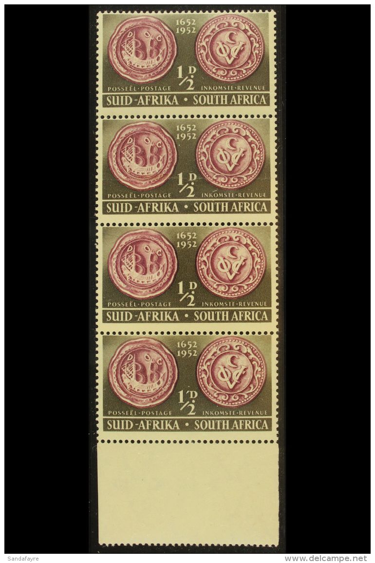 UNION VARIETY 1952 &frac12;d Landing Of Van Riebeeck, Vertical Strip Of 4 With PAPER JOIN VARIETY, SG 136, Never... - Non Classés