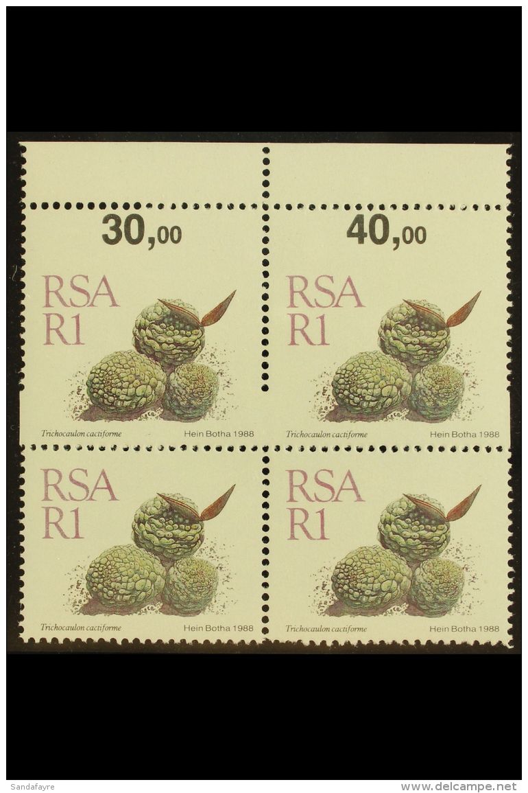 RSA VARIETY 1988-93 R1 Succulent Definitive, Top Marginal Block Of 4 With UPWARD SHIFT Of PERFORATIONS In Margin... - Non Classés