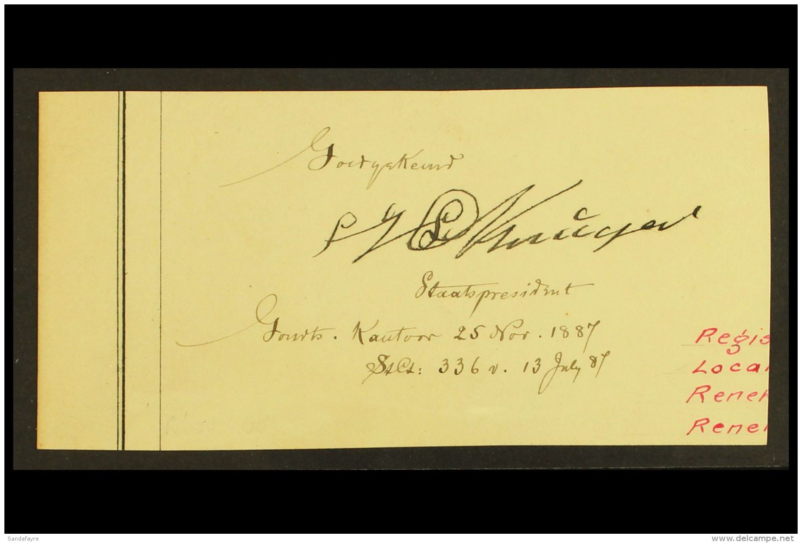 PAUL KRUGER Signature On Part Of 1887 Document. For More Images, Please Visit... - Non Classés