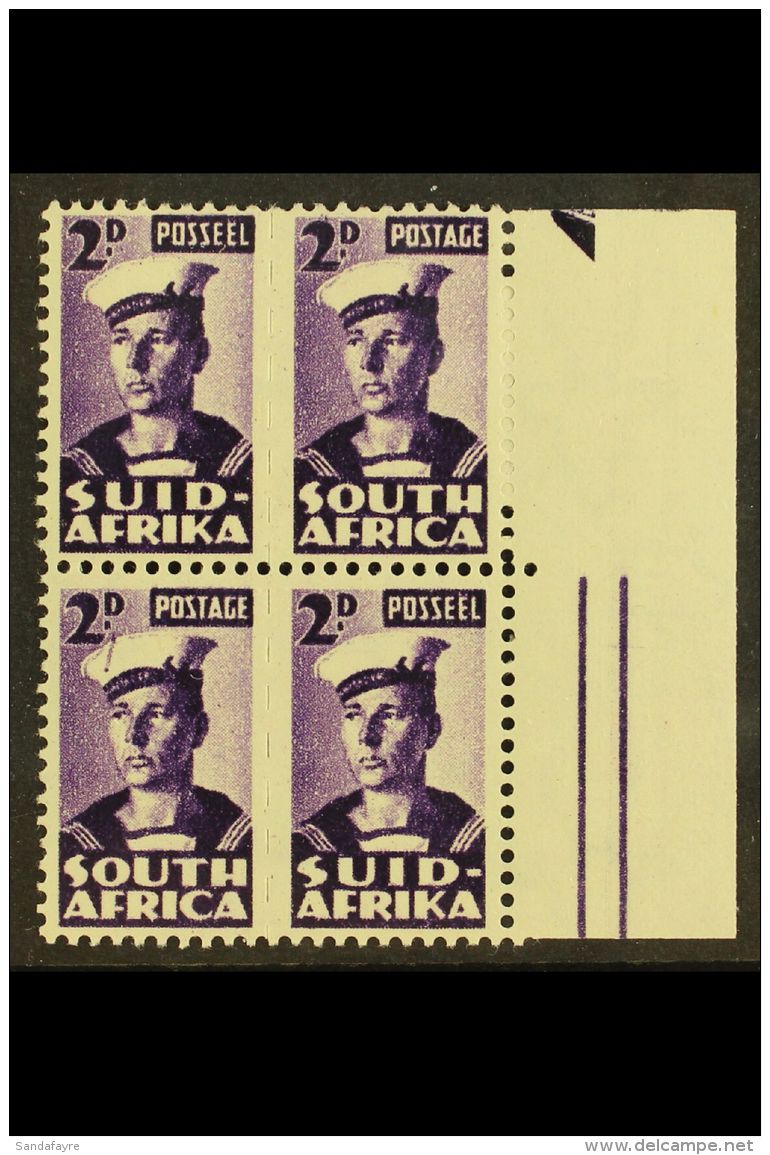 1942-4 2d Violet, LINE ON CAP Variety In Right Marginal Block Of 4 (two Units), SG 100d, Never Hinged Mint. For... - Unclassified