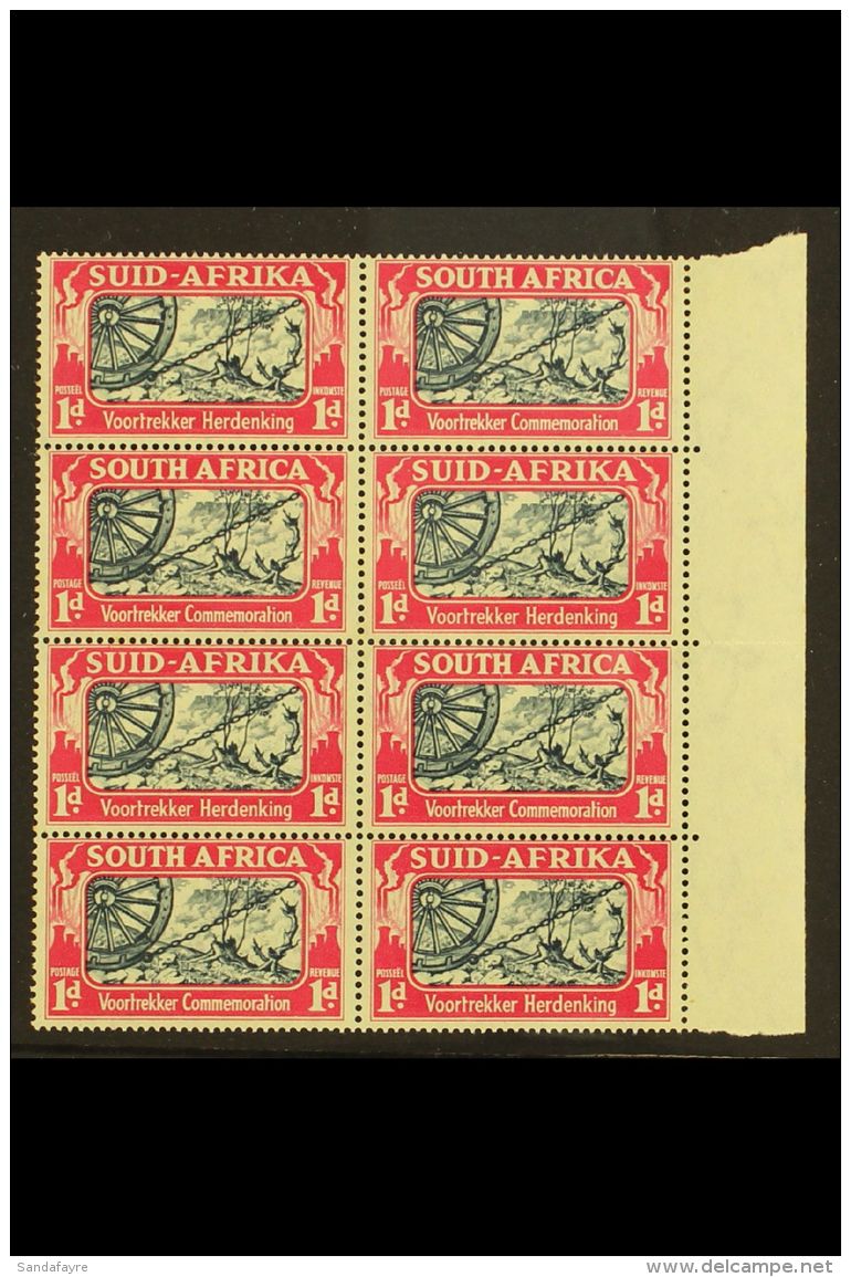 1938 1d Voortrekker Commemoration, Block Of 8 With THREE BOLTS IN WHEEL RIM Variety, SG 80a, Never Hinged Mint.... - Zonder Classificatie