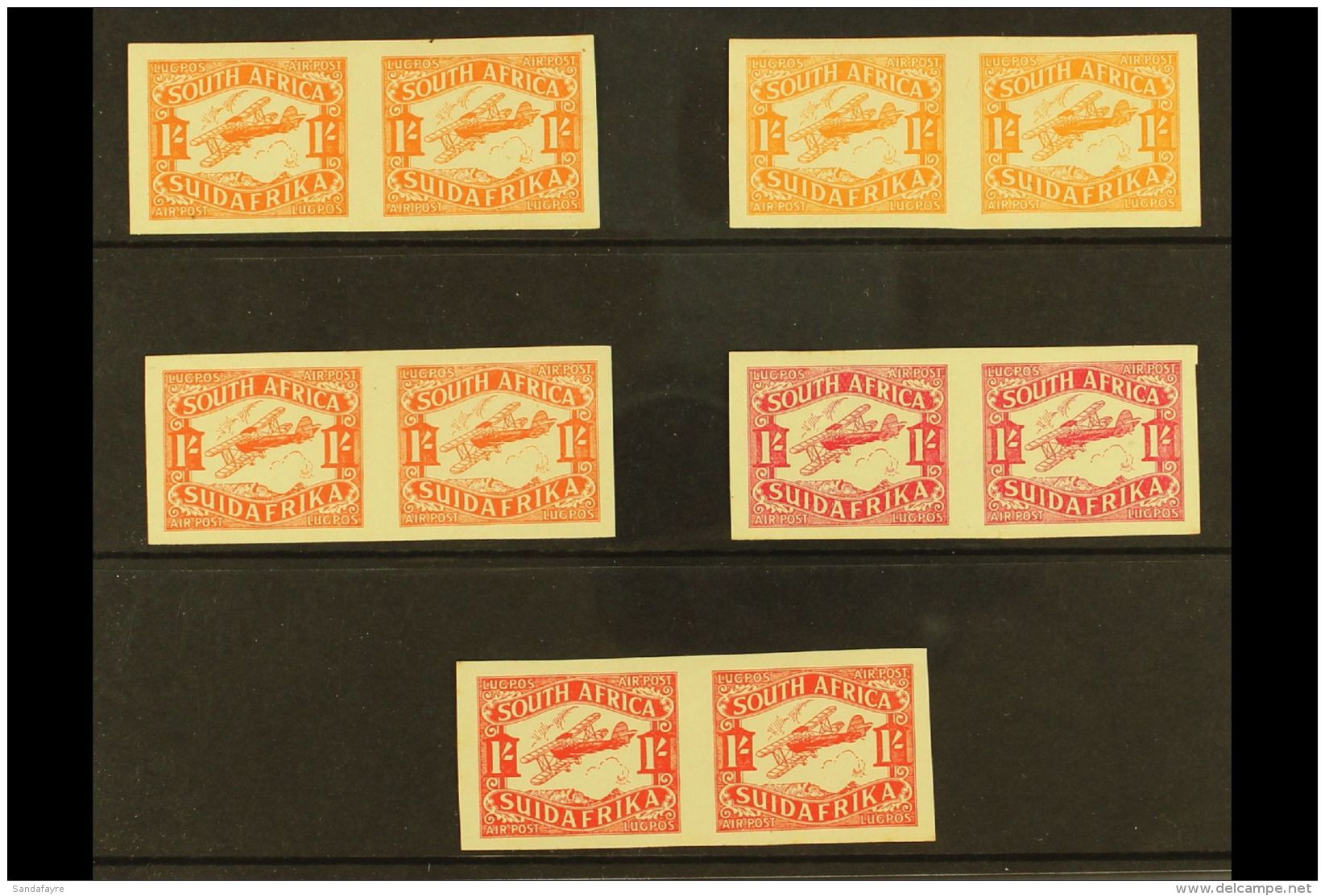 1929 Airmail COLOUR TRIALS - Five Pairs In Orange, Orange-yellow, Orange-vermilion, Bright Rose And Scarlet,... - Ohne Zuordnung