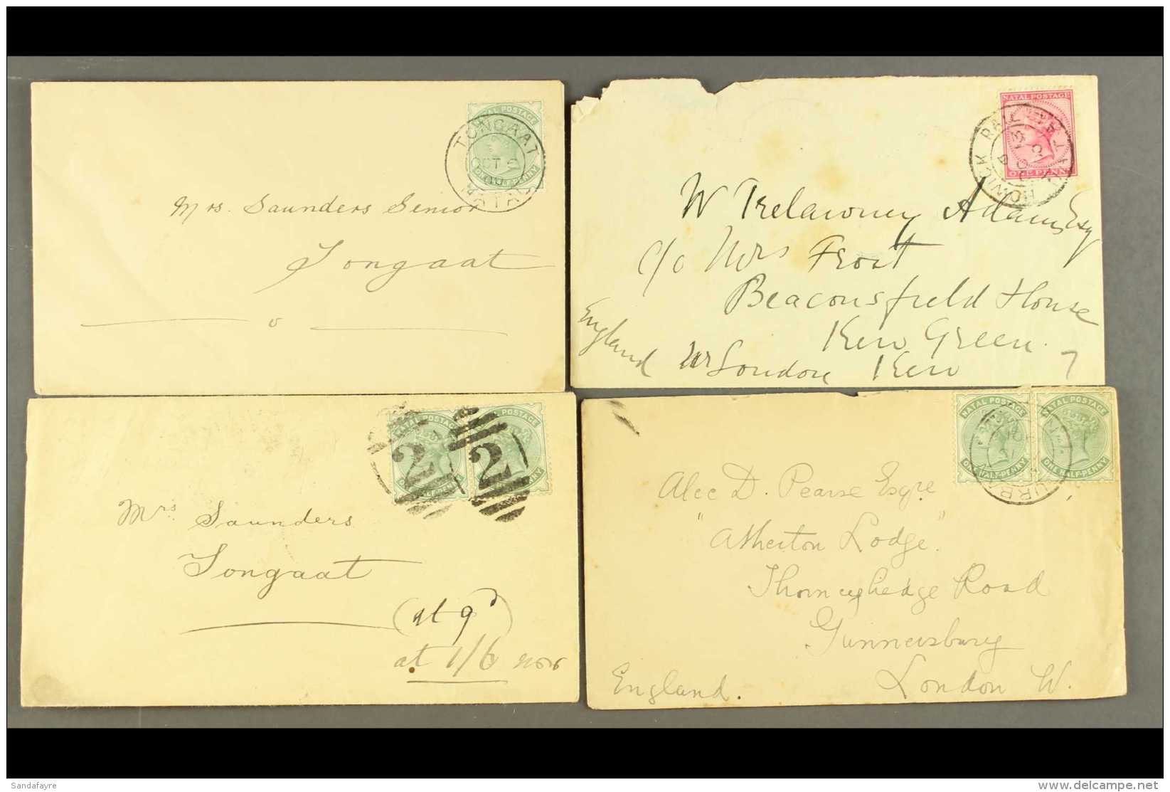 NATAL 1898-1901 Group Of Four Covers, Bearing QV Stamps Cancelled At TONGAAT, HOWICK RAIL, Plus Durban And "2"... - Unclassified