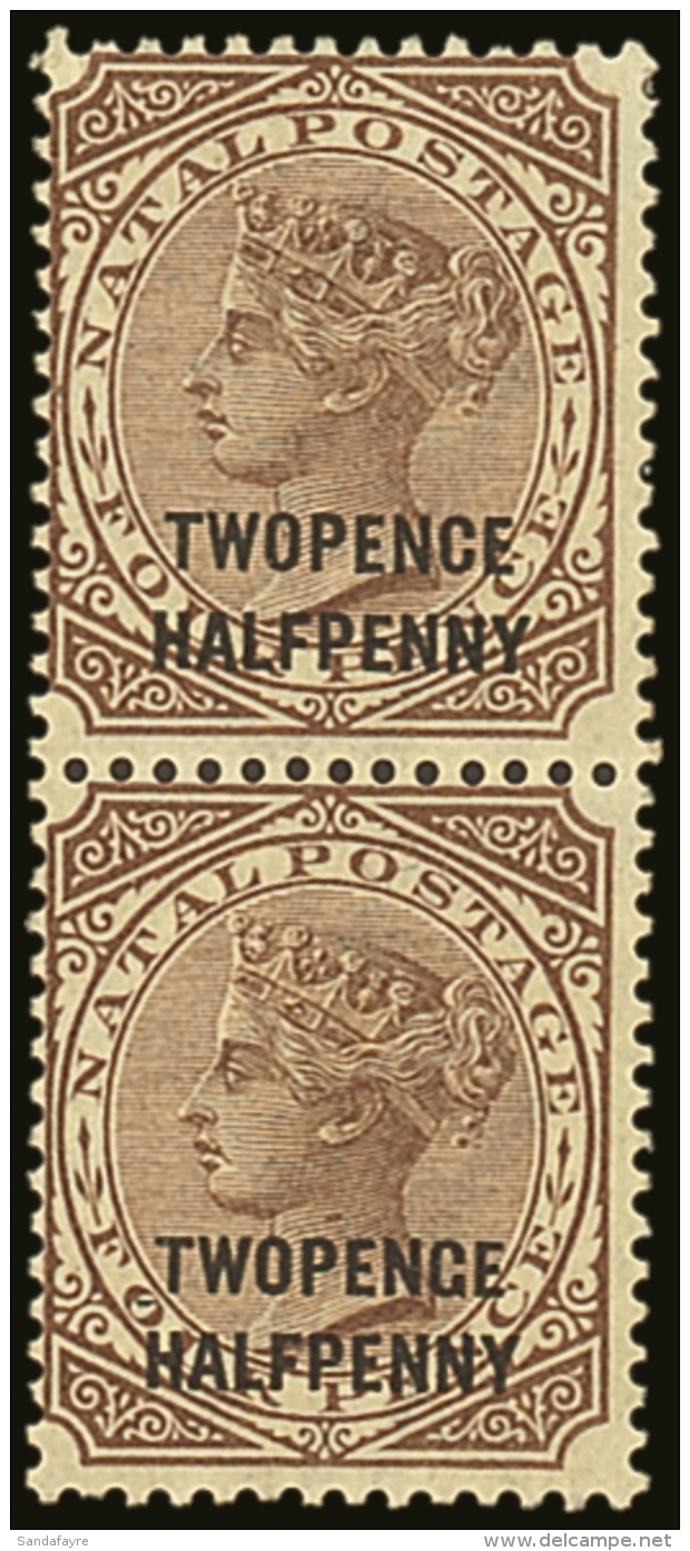 NATAL 1891 2&frac12;d On 4d Brown, Vertical Pair, Lower Stamp With "TWOPENGE" Variety SG 109a, Very Fine Mint, The... - Unclassified
