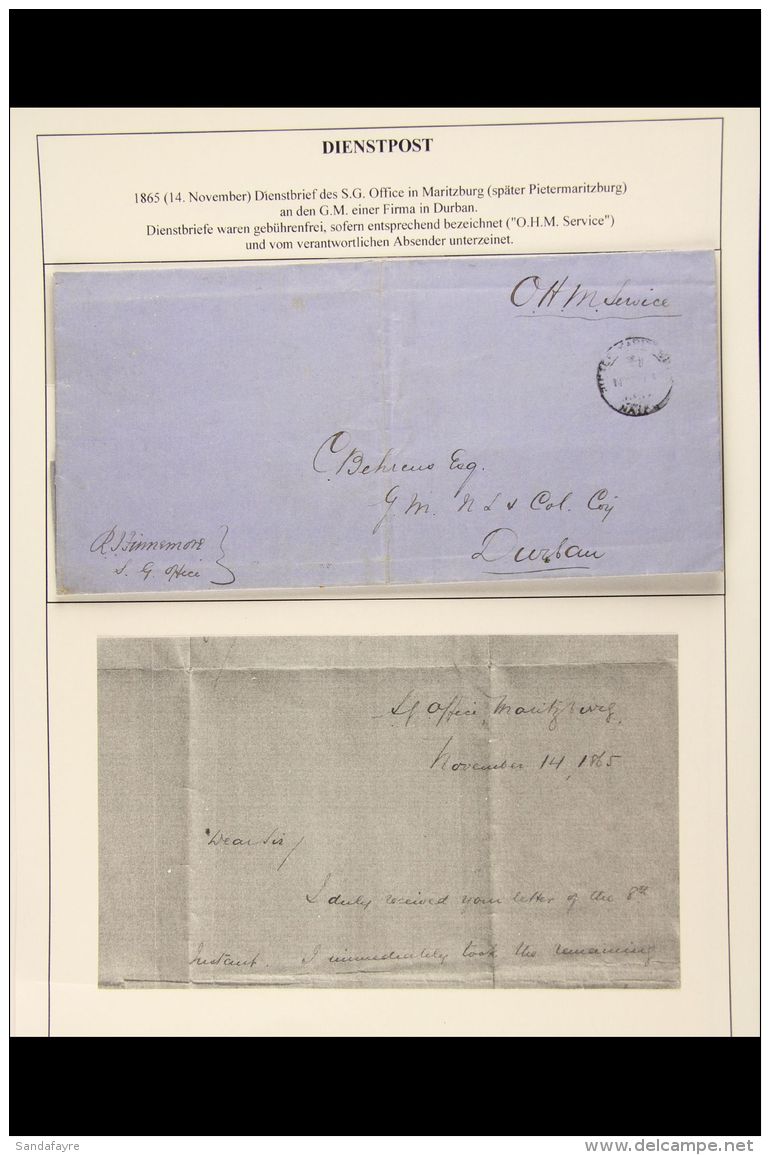 NATAL 1865 (Nov) O.H.M.S Entire From The S.G. Office To Durban, Showing Pietermaritzburg Crown Cds; Also 1910... - Unclassified