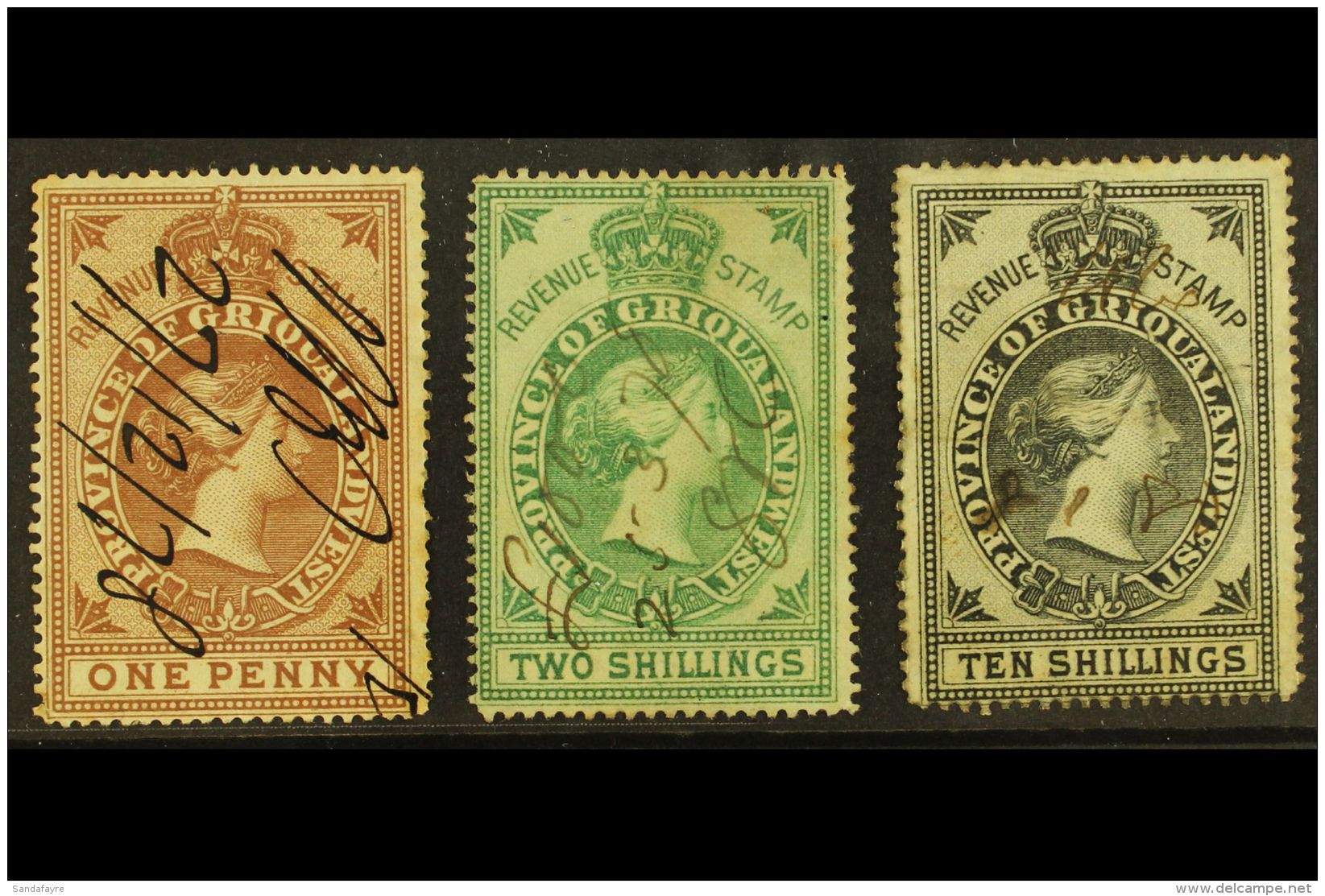 GRIQUALAND REVENUES: 1879 1d Brown, 2s Green &amp; 10s Black, Barefoot 60, 66, 69, Used, Faults (3). For More... - Ohne Zuordnung