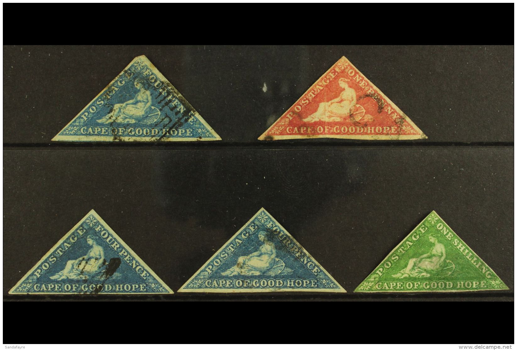CAPE OF GOOD HOPE 1853-63 USED "TRIANGULARS" Selection On A Stock Card. Includes An 1853 4d Blue (SG 4), 1855-63... - Zonder Classificatie